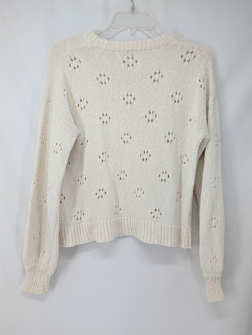 Madewell Pointel Bubble Sleeve Ivory Eyelet-Knit Cotton Crewneck Sweater XS - Picture 3 of 6